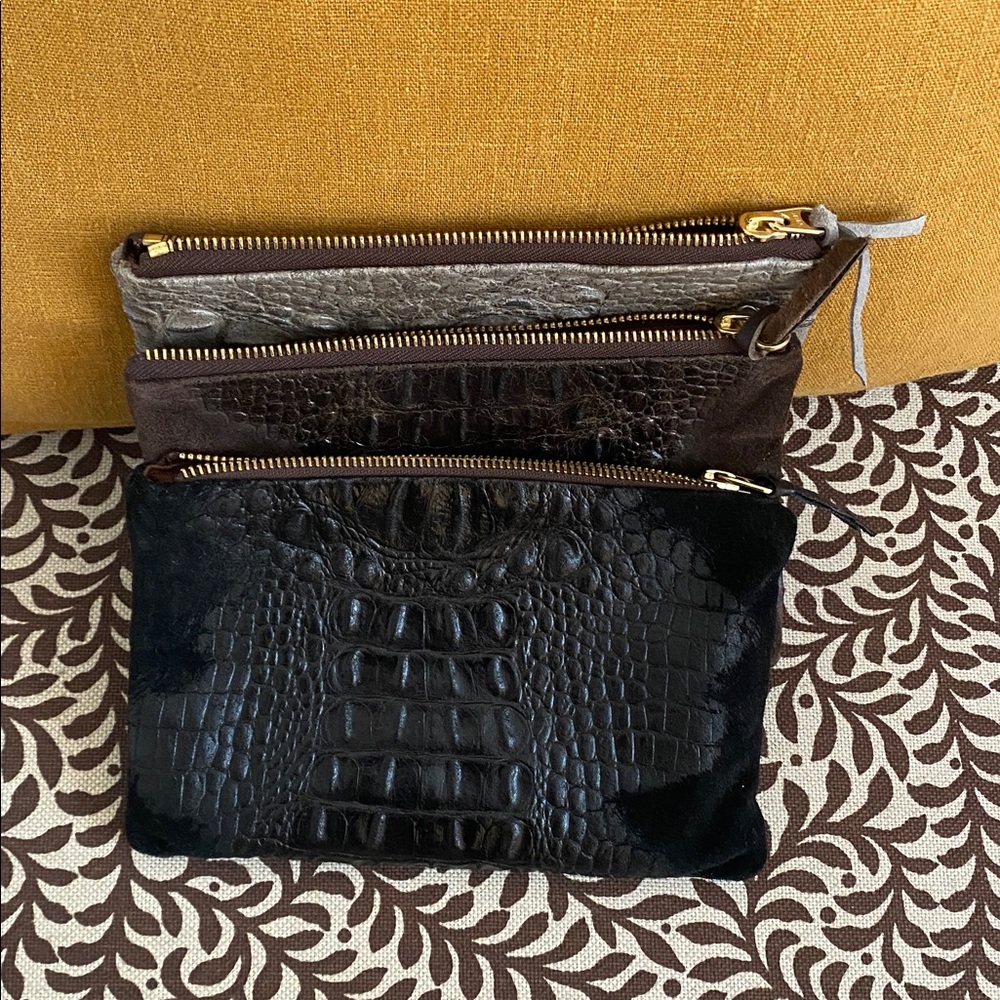 Crocodile Embossed Leather Utility Clutches. Cute trio.